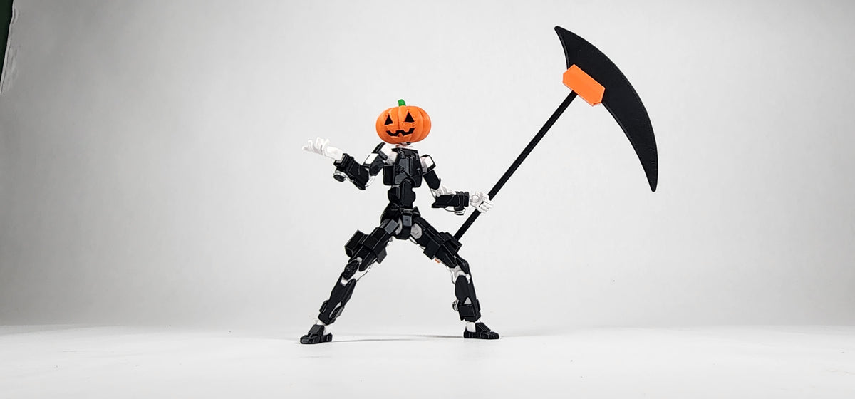 Jack O Lantern Head and Scythe 3D Printed FULLY ASSEMBLED