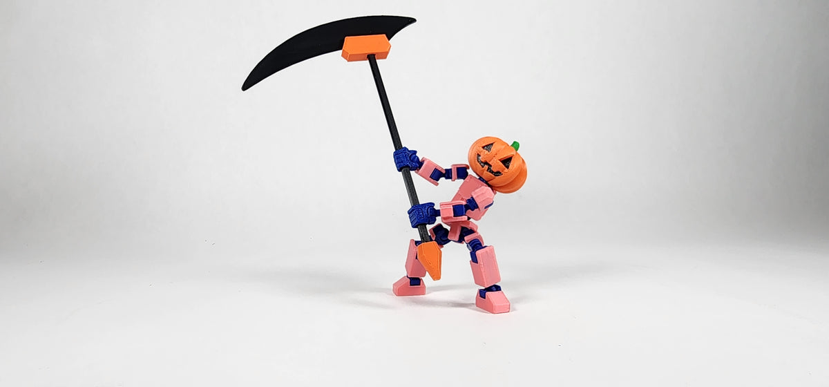 Jack O Lantern Head and Scythe 3D Printed FULLY ASSEMBLED